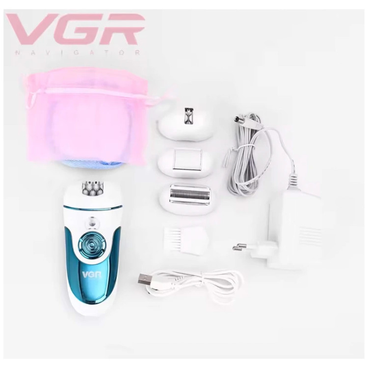 لوازم جانبی اپیلاتور وی جی آر V-700 شامل آداپتور و برس