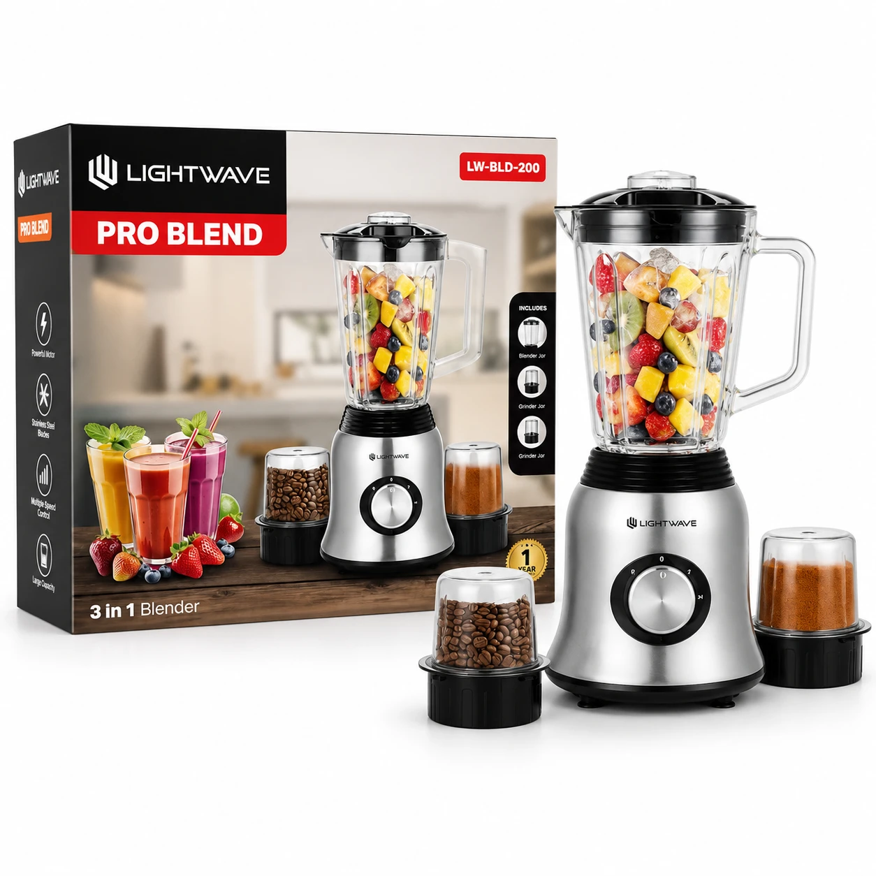 مخلوط کن ۳ کاره لایت ویو مدل LW-BLD-200 | بلندر، آسیاب و خردکن